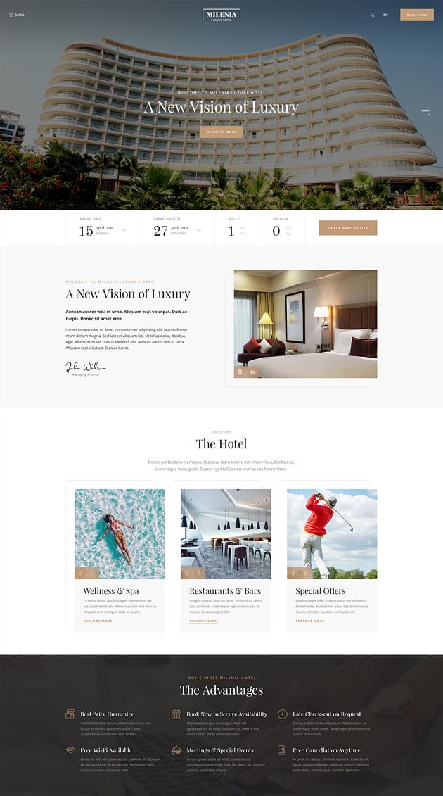 wordpress酒店和预订主题模板Milenia v1.1.8 - Hotel & Booking Wordpress Theme豪华酒店 精品城市酒店 海滩度假村 旅馆酒店预订网站-1