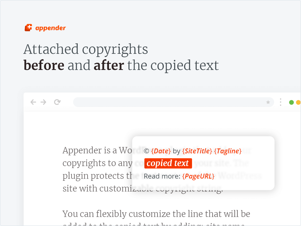 wordpress复制内容保护：复制文本内容自定义提示版权文字信息插件Appender v1.0.1 Copycat Content Protection for WordPress-1