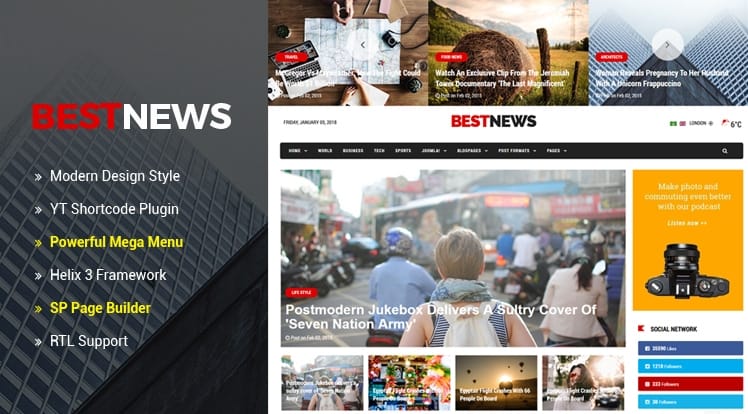 Joomla响应式高级新闻杂志主题模板Sj BestNews v3.9.6 – Premium News & Magazine Joomla Template