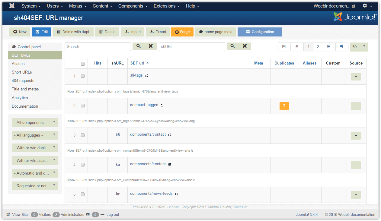 Joomla SEO优化链接管理sh404SEF v4.18.2.3981 任何网址url自定义文章链接自定义url网址缩短器优化站点内部链接插件