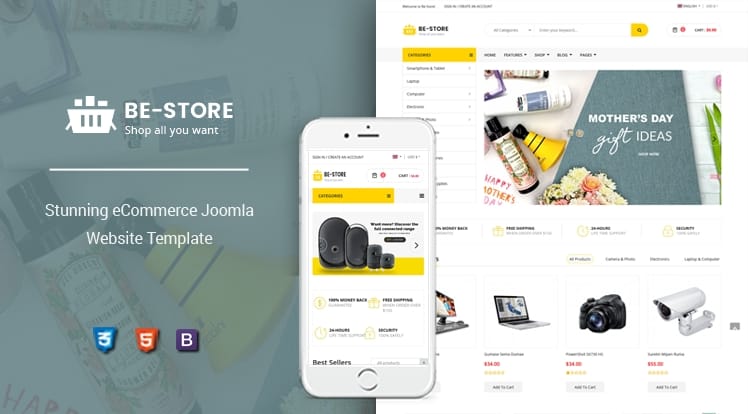 Joomla多功能通用在线商城主题电子商务商店主题模板Sj BeStore v3.9.6 – Multipurpose Joomla eCommerce Template适用于外贸跨境电商电子产品 配件 电脑计算机 时装和任何类型商店