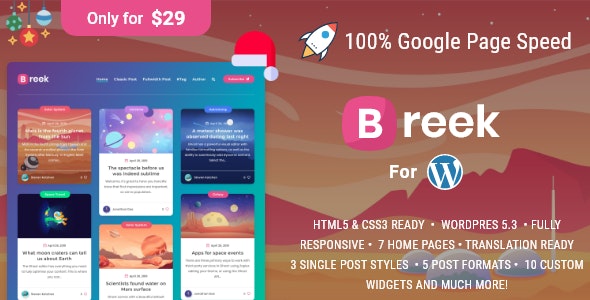 wordpress主题模板Breek v1.5.0 wp商业模板Breek – Minimal Masonry Theme for wordpress