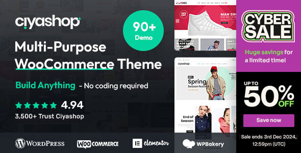 CiyaShopv4.18.0 - 多用途 WooCommerce 主题 WordPress 主题 跨境电商独立站商城模板时尚电子产品、数码产品、时装店、家具店、装饰品、手表、化妆品、运动鞋子、家居产品行业购物网站WooСommerce主题